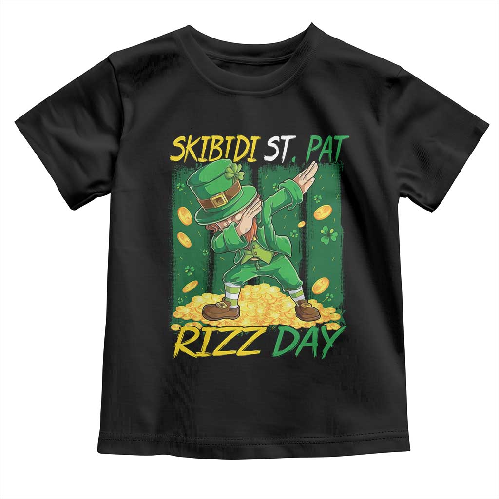 Funny Skibidi St Pat Rizz Day Toddler T Shirt Dabbing Leprechaun Shamrock Coin TS11 Black Print Your Wear