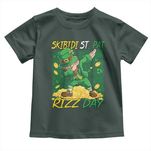 Funny Skibidi St Pat Rizz Day Toddler T Shirt Dabbing Leprechaun Shamrock Coin TS11 Dark Forest Green Print Your Wear