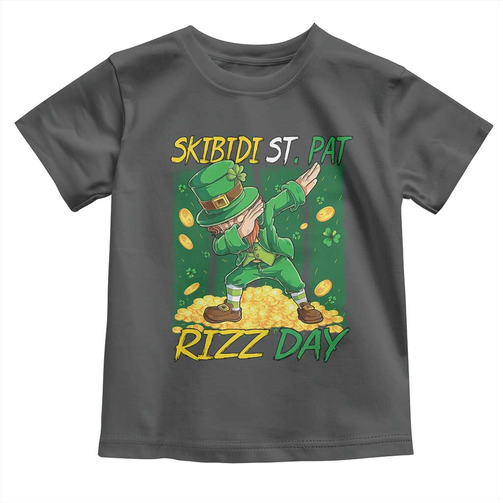 Funny Skibidi St Pat Rizz Day Toddler T Shirt Dabbing Leprechaun Shamrock Coin TS11 Dark Heather Print Your Wear