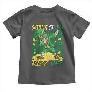 Funny Skibidi St Pat Rizz Day Toddler T Shirt Dabbing Leprechaun Shamrock Coin TS11 Dark Heather Print Your Wear