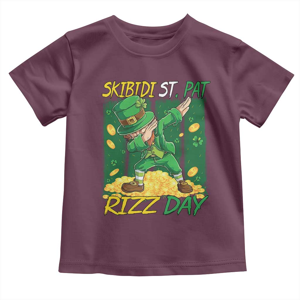 Funny Skibidi St Pat Rizz Day Toddler T Shirt Dabbing Leprechaun Shamrock Coin TS11 Maroon Print Your Wear