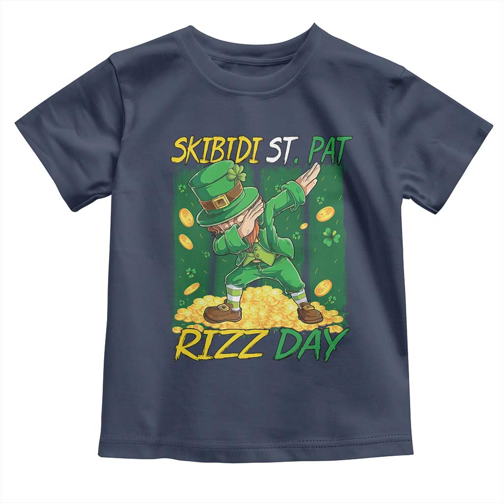 Funny Skibidi St Pat Rizz Day Toddler T Shirt Dabbing Leprechaun Shamrock Coin TS11 Navy Print Your Wear