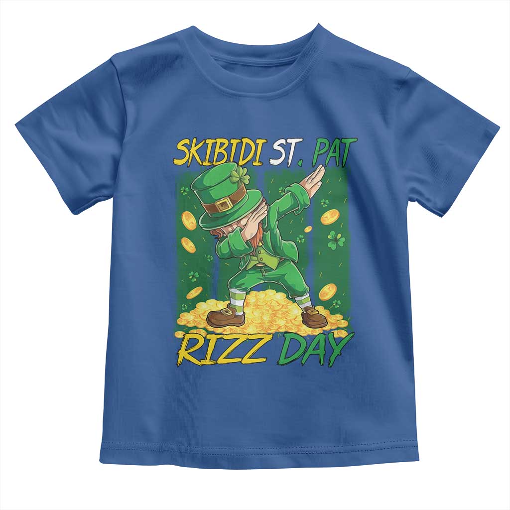Funny Skibidi St Pat Rizz Day Toddler T Shirt Dabbing Leprechaun Shamrock Coin TS11 Royal Blue Print Your Wear