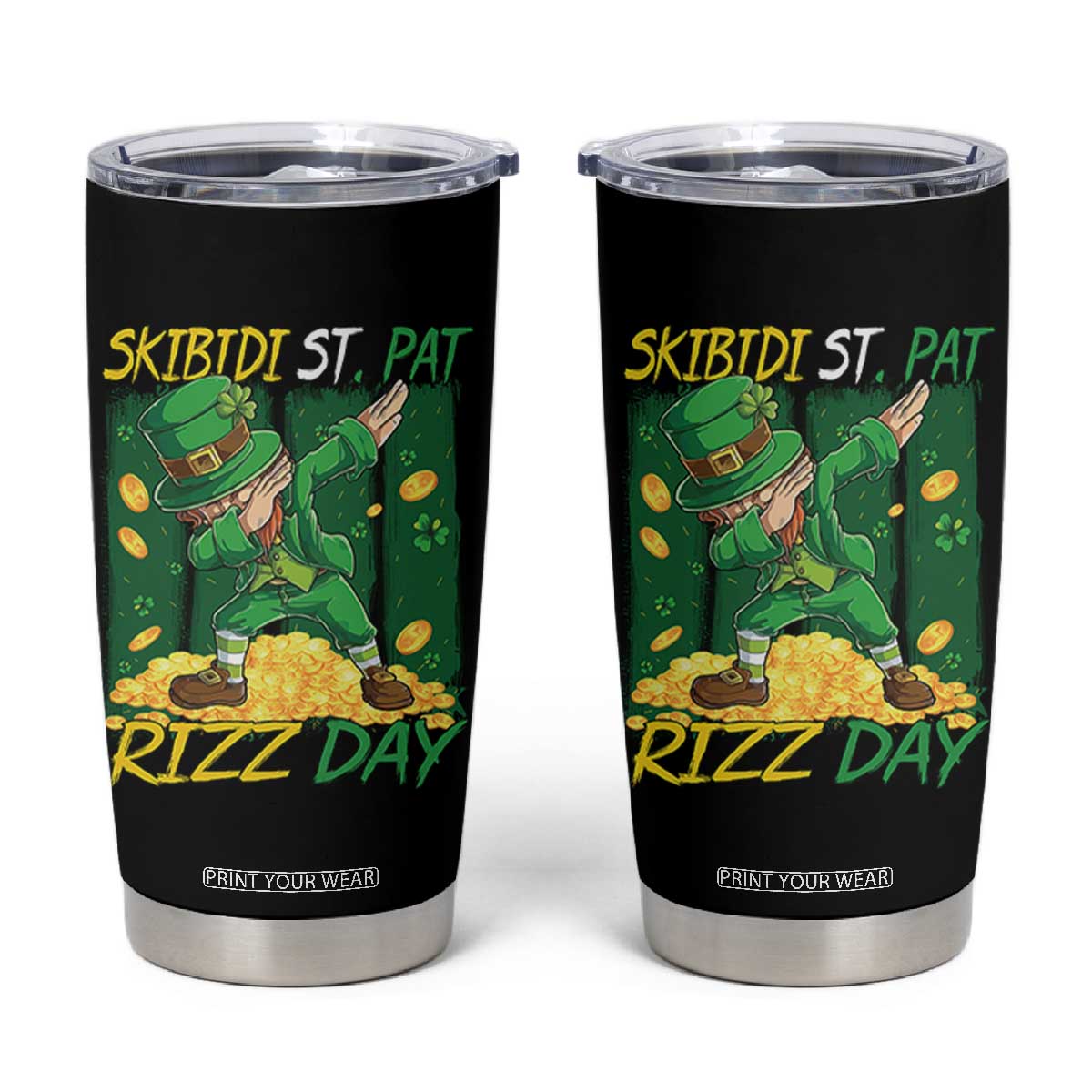Funny Skibidi St Pat Rizz Day Tumbler Cup Dabbing Leprechaun Shamrock Coin TS11 Black Print Your Wear