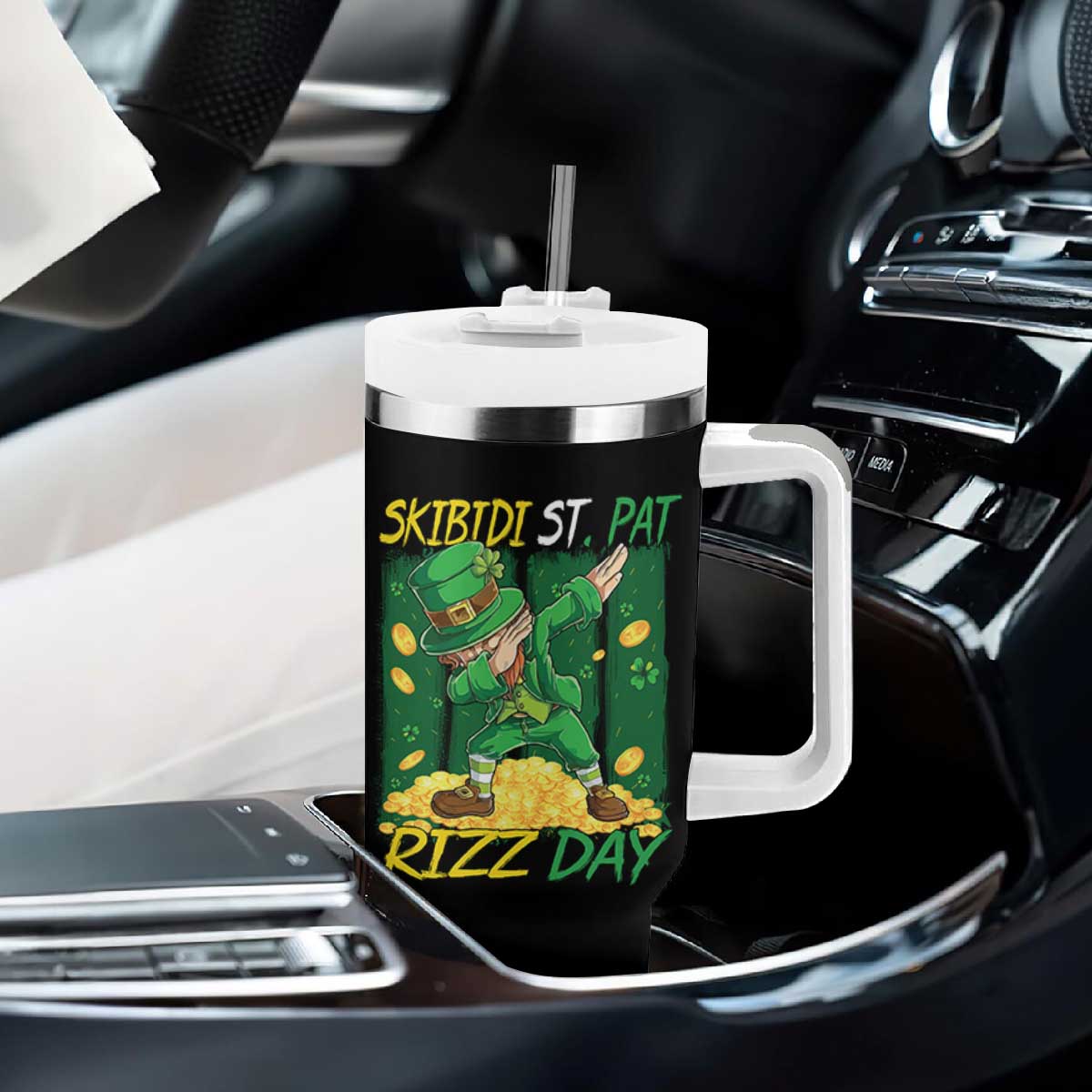 Funny Skibidi St Pat Rizz Day Tumbler With Handle Dabbing Leprechaun Shamrock Coin TS11 Print Your Wear
