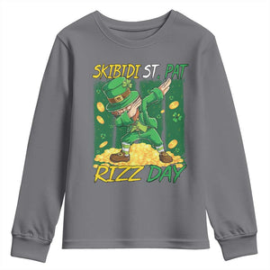Funny Skibidi St Pat Rizz Day Youth Sweatshirt Dabbing Leprechaun Shamrock Coin TS11 Charcoal Print Your Wear