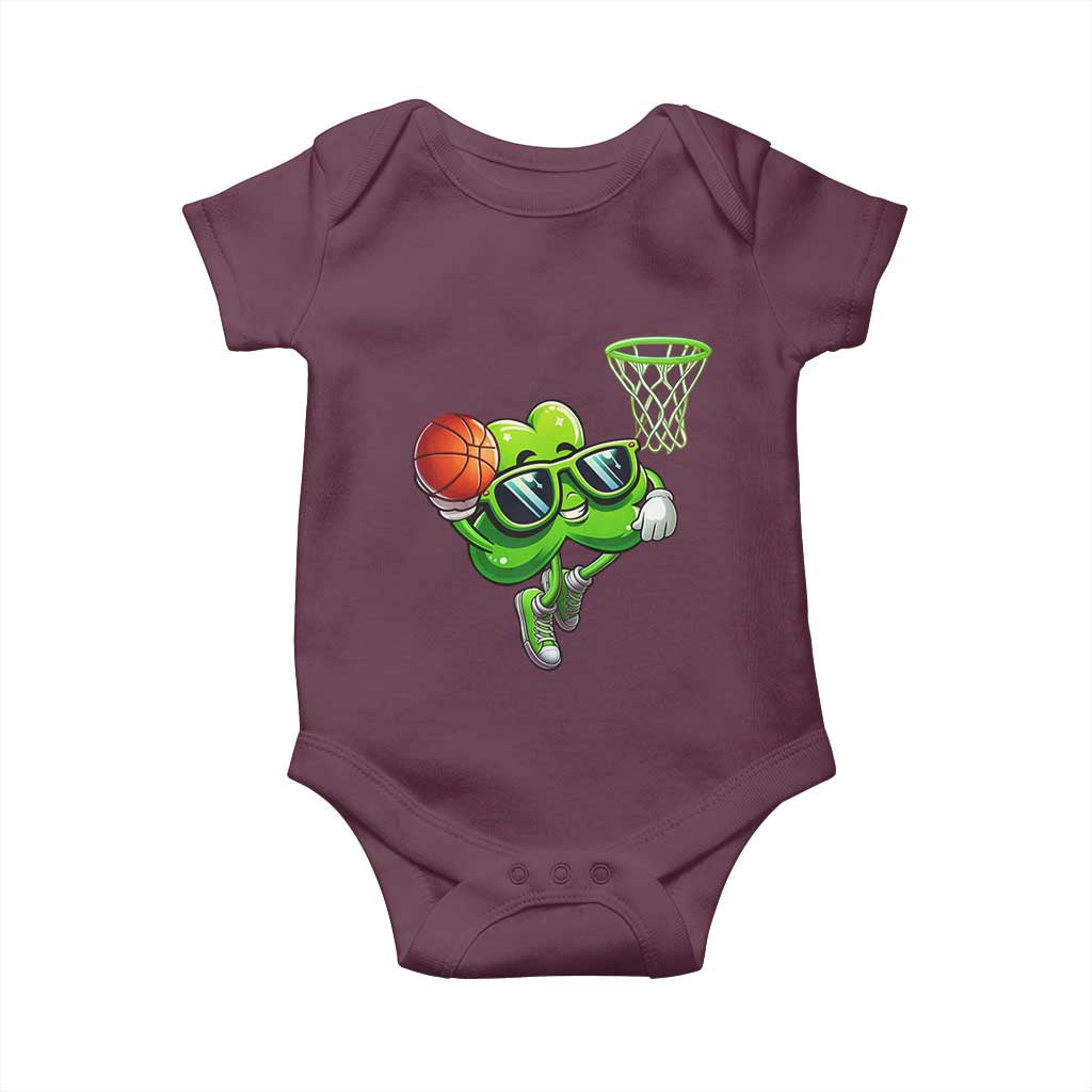 Funny St Patrick's Day Basketball Green Shamrock Baby Onesie TS11 Maroon Print Your Wear