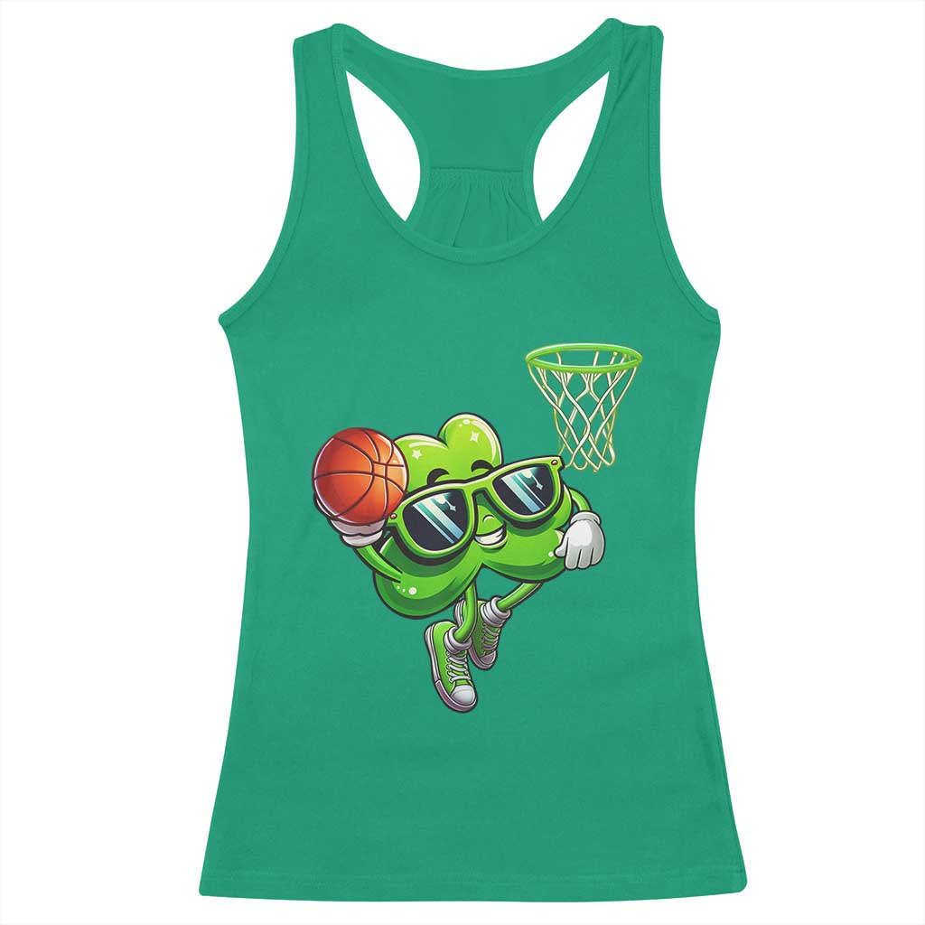 Funny St Patrick's Day Basketball Green Shamrock Racerback Tank Top TS11 Irish Green Print Your Wear