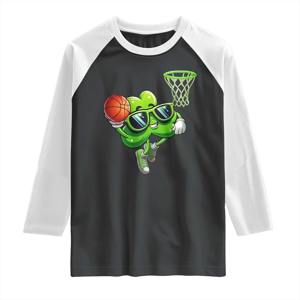 Funny St Patrick's Day Basketball Green Shamrock Raglan Shirt TS11 Black White Print Your Wear
