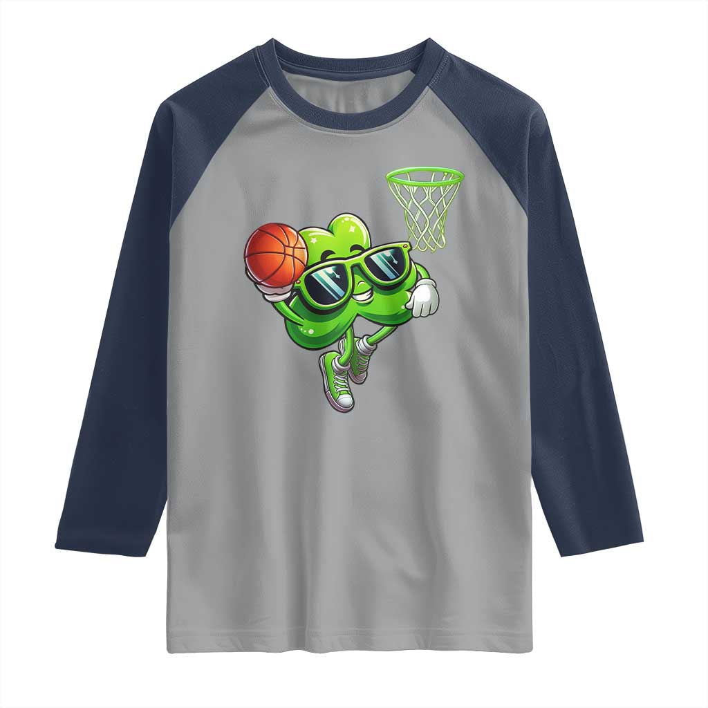 Funny St Patrick's Day Basketball Green Shamrock Raglan Shirt TS11 Sport Gray Navy Print Your Wear