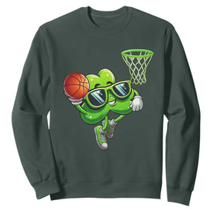 Funny St Patrick's Day Basketball Green Shamrock Sweatshirt TS11 Dark Forest Green Print Your Wear