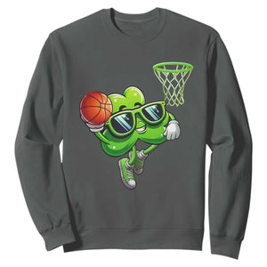 Funny St Patrick's Day Basketball Green Shamrock Sweatshirt TS11 Dark Heather Print Your Wear