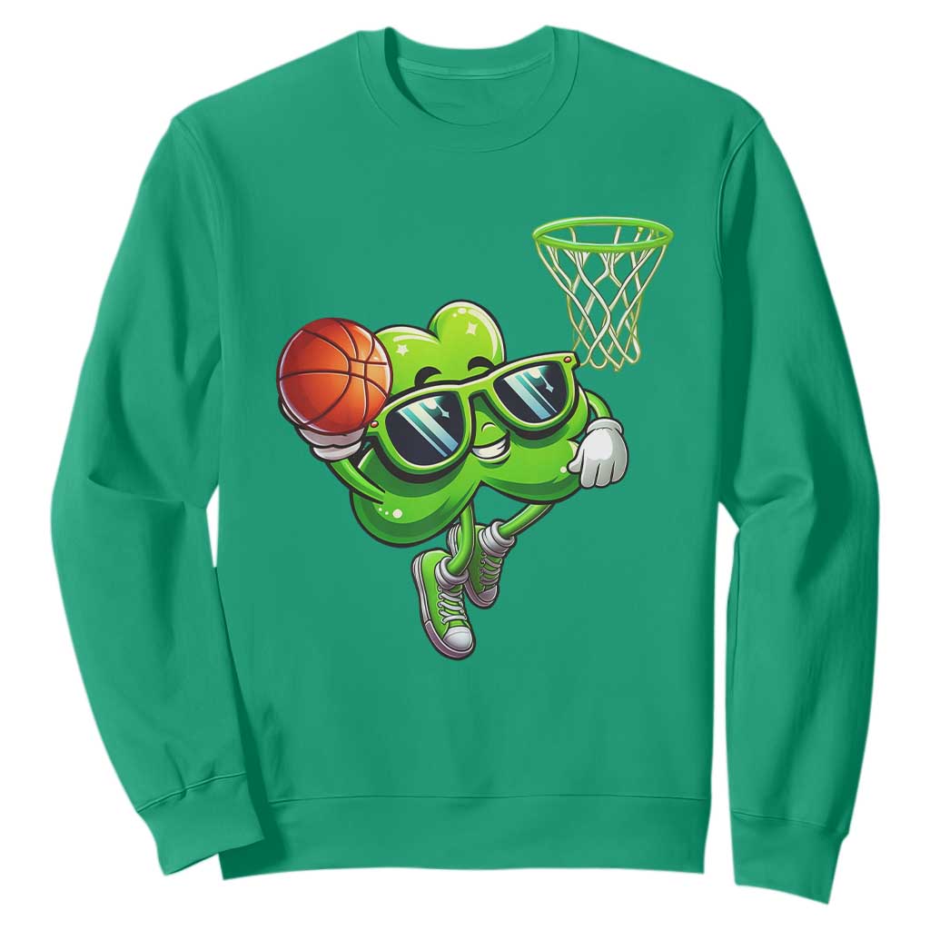 Funny St Patrick's Day Basketball Green Shamrock Sweatshirt TS11 Irish Green Print Your Wear