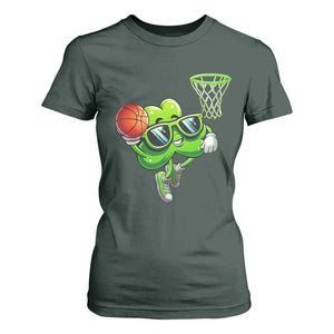 Funny St Patrick's Day Basketball Green Shamrock T Shirt For Women TS11 Dark Forest Green Print Your Wear
