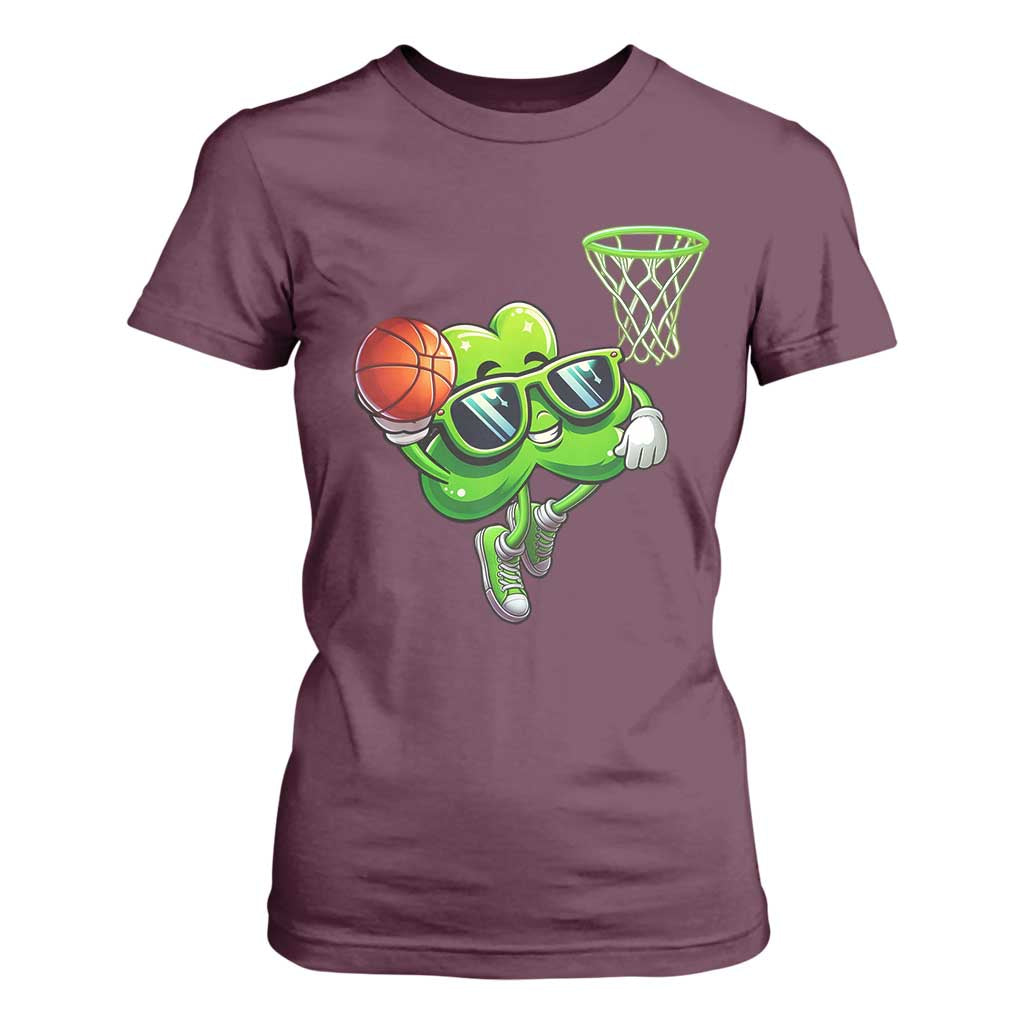 Funny St Patrick's Day Basketball Green Shamrock T Shirt For Women TS11 Maroon Print Your Wear