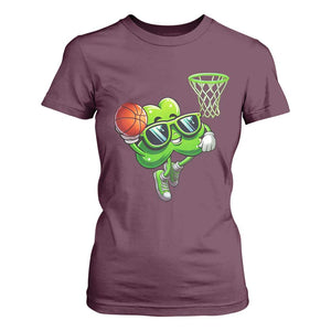 Funny St Patrick's Day Basketball Green Shamrock T Shirt For Women TS11 Maroon Print Your Wear