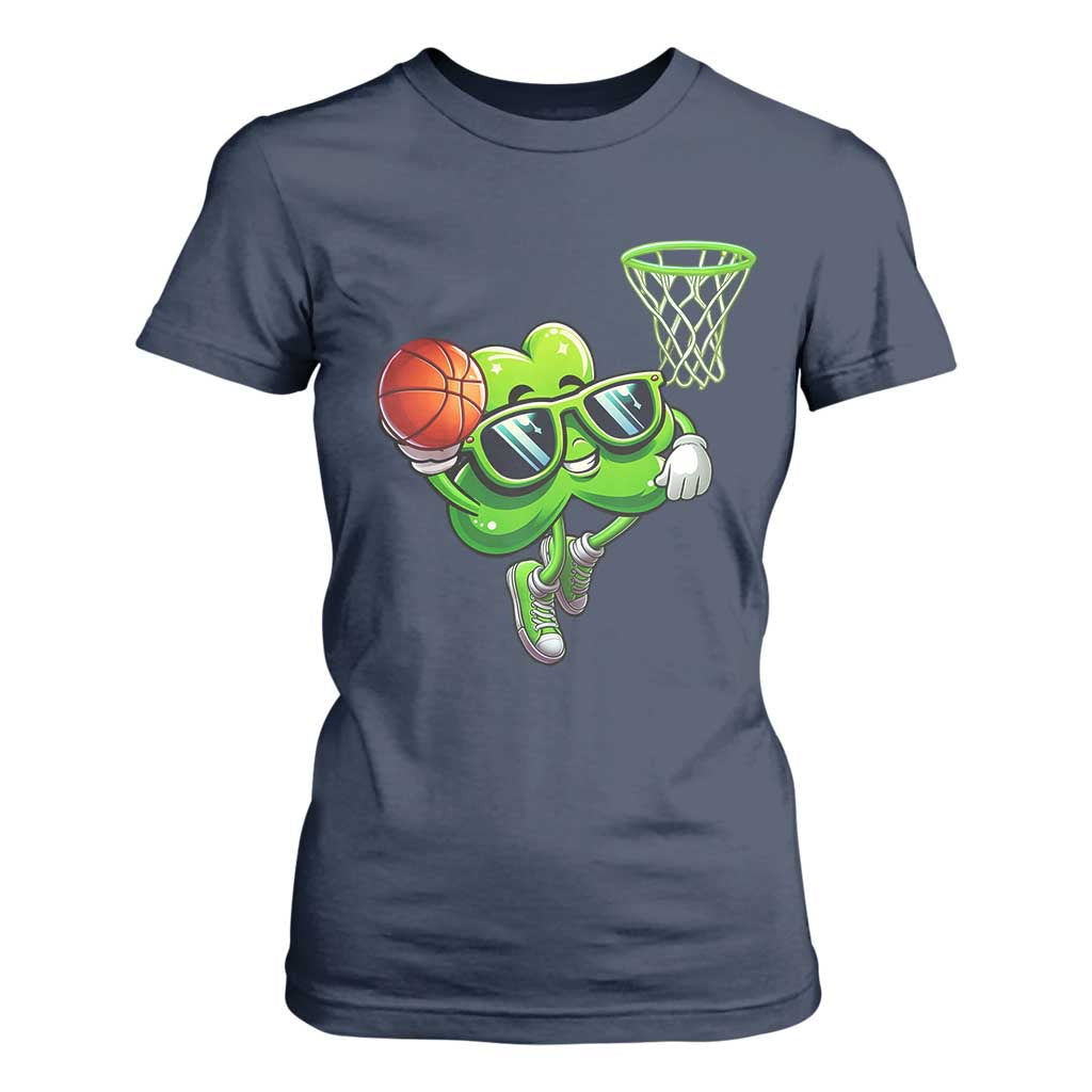 Funny St Patrick's Day Basketball Green Shamrock T Shirt For Women TS11 Navy Print Your Wear
