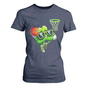 Funny St Patrick's Day Basketball Green Shamrock T Shirt For Women TS11 Navy Print Your Wear