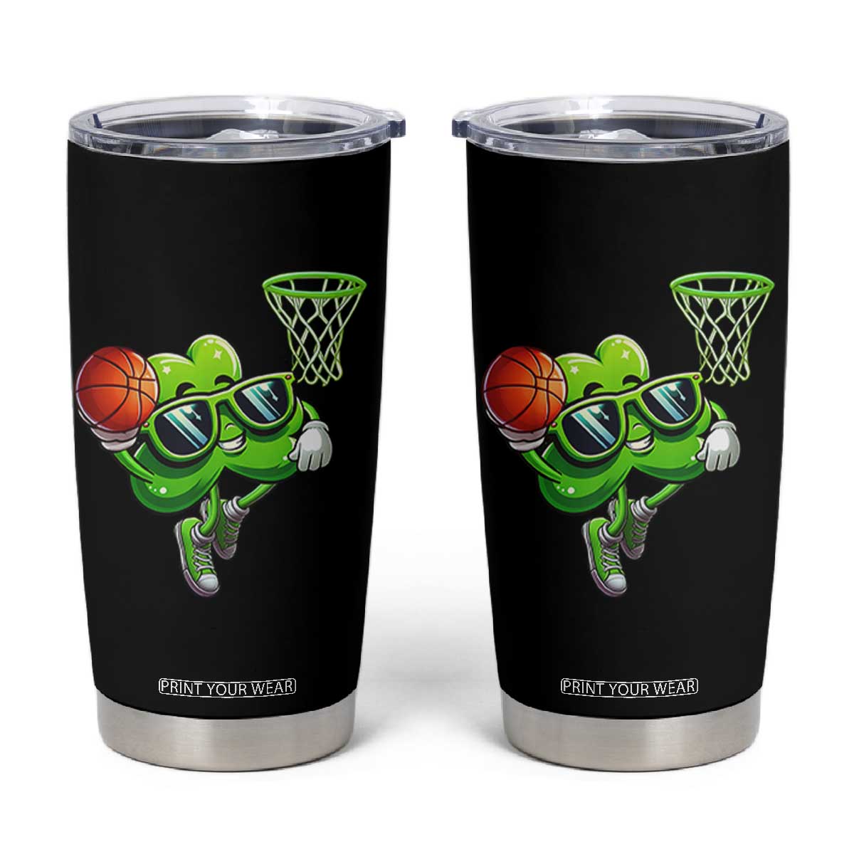 Funny St Patrick's Day Basketball Green Shamrock Tumbler Cup TS11 Black Print Your Wear
