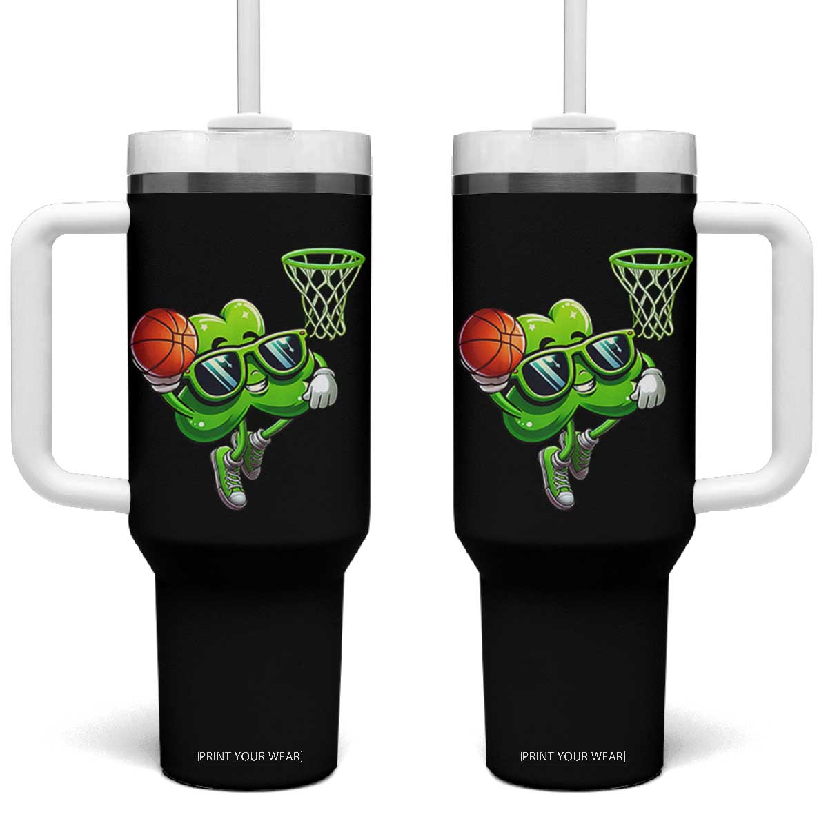Funny St Patrick's Day Basketball Green Shamrock Tumbler With Handle TS11 One Size: 40 oz Black Print Your Wear
