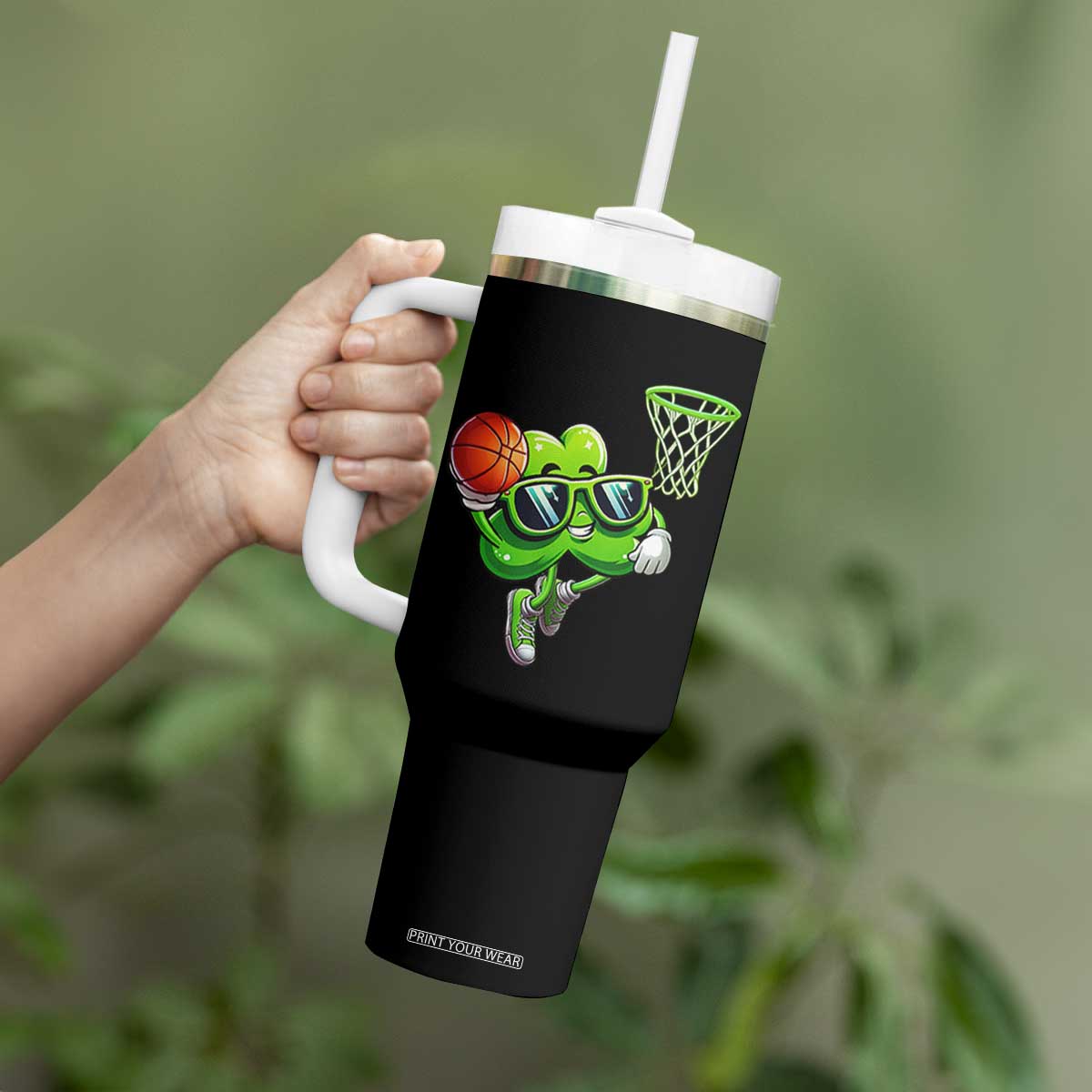Funny St Patrick's Day Basketball Green Shamrock Tumbler With Handle TS11 Print Your Wear