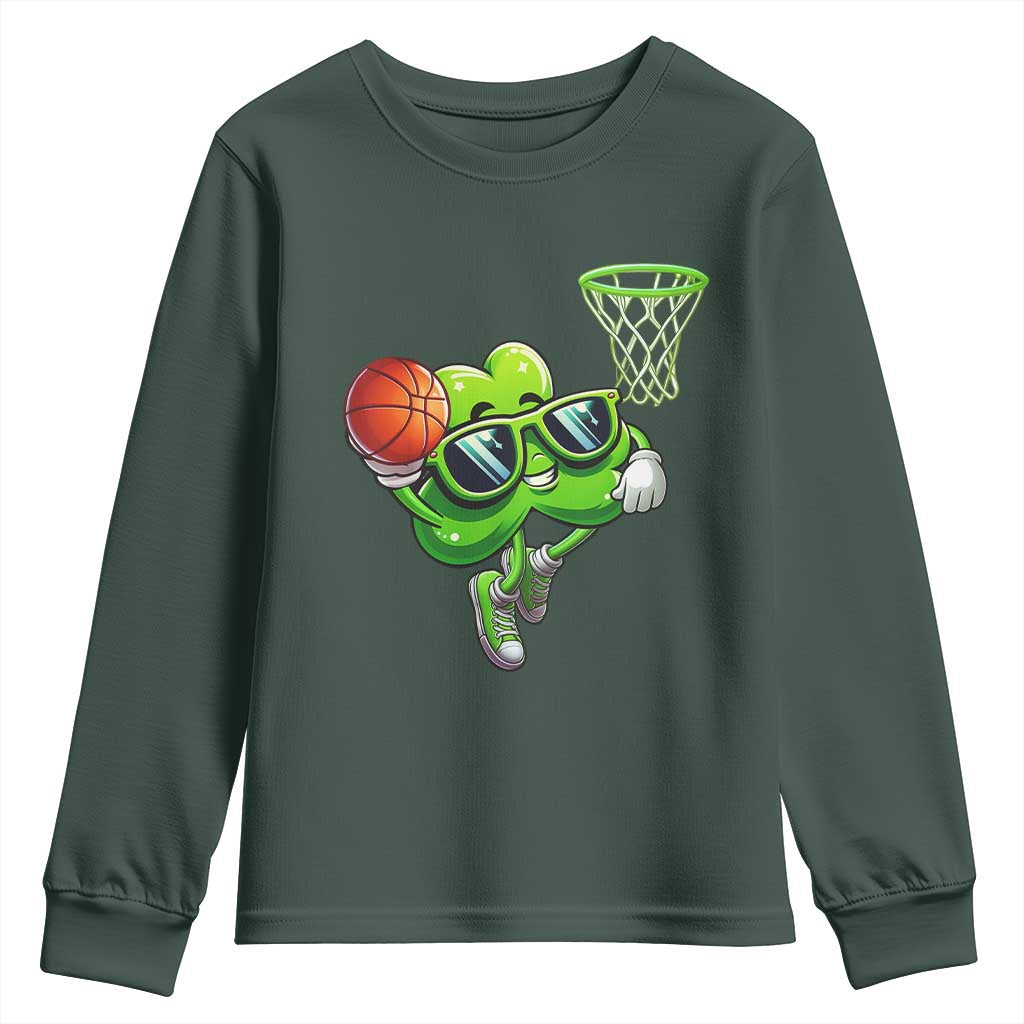 Funny St Patrick's Day Basketball Green Shamrock Youth Sweatshirt TS11 Dark Forest Green Print Your Wear
