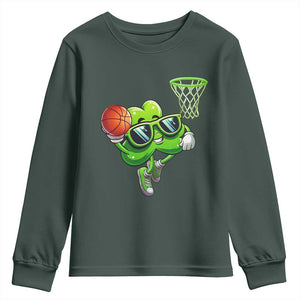 Funny St Patrick's Day Basketball Green Shamrock Youth Sweatshirt TS11 Dark Forest Green Print Your Wear