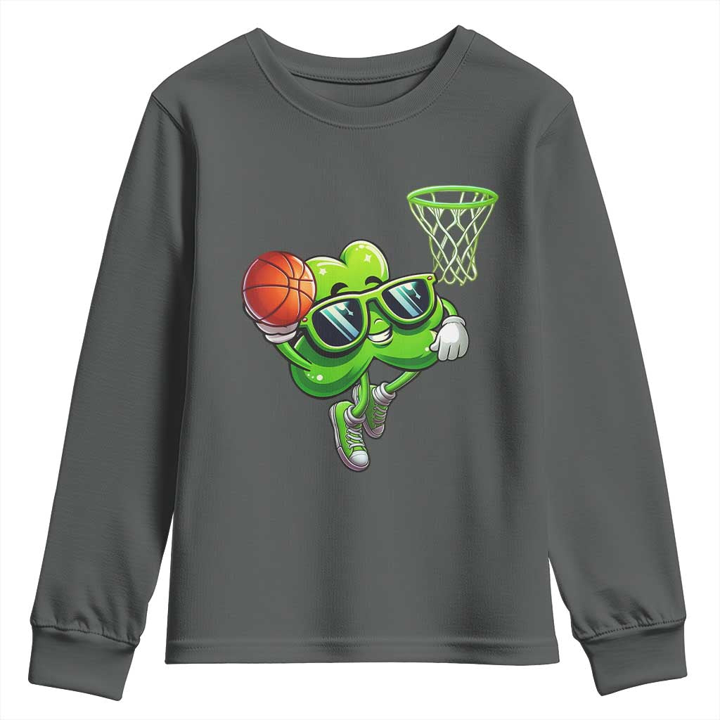 Funny St Patrick's Day Basketball Green Shamrock Youth Sweatshirt TS11 Dark Heather Print Your Wear