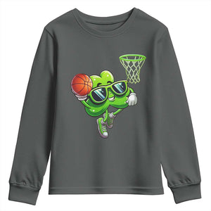 Funny St Patrick's Day Basketball Green Shamrock Youth Sweatshirt TS11 Dark Heather Print Your Wear
