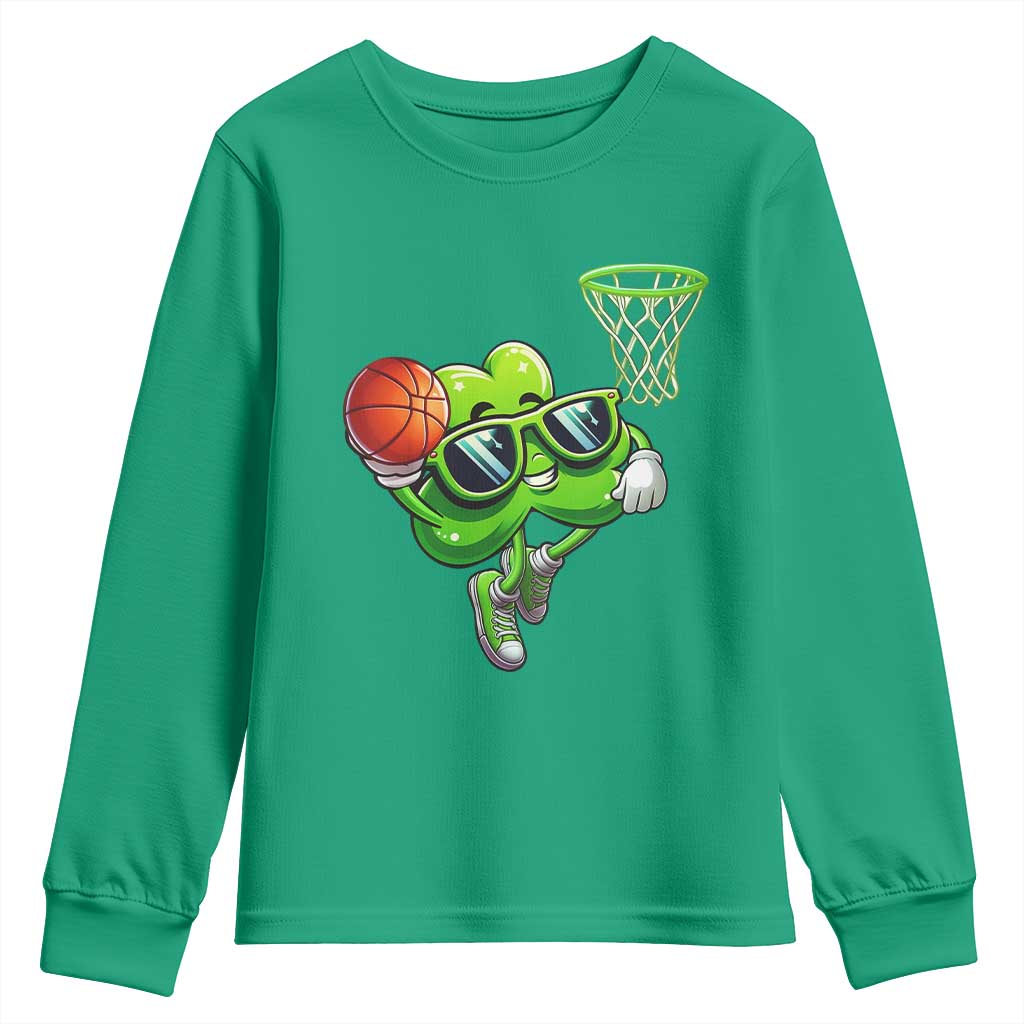 Funny St Patrick's Day Basketball Green Shamrock Youth Sweatshirt TS11 Irish Green Print Your Wear