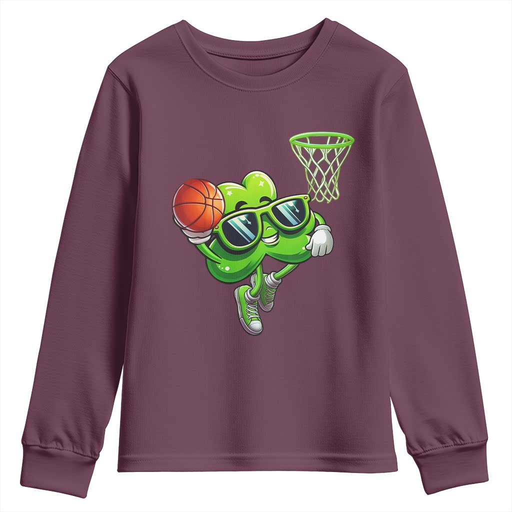 Funny St Patrick's Day Basketball Green Shamrock Youth Sweatshirt TS11 Maroon Print Your Wear