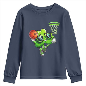 Funny St Patrick's Day Basketball Green Shamrock Youth Sweatshirt TS11 Navy Print Your Wear