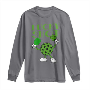 Funny St Patrick's Day Pickleball Lucky Shot Long Sleeve Shirt TS11 Charcoal Print Your Wear