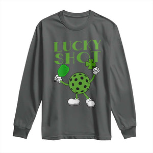 Funny St Patrick's Day Pickleball Lucky Shot Long Sleeve Shirt TS11 Dark Heather Print Your Wear