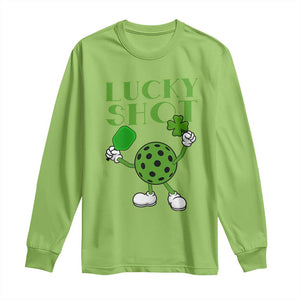 Funny St Patrick's Day Pickleball Lucky Shot Long Sleeve Shirt TS11 Lime Print Your Wear