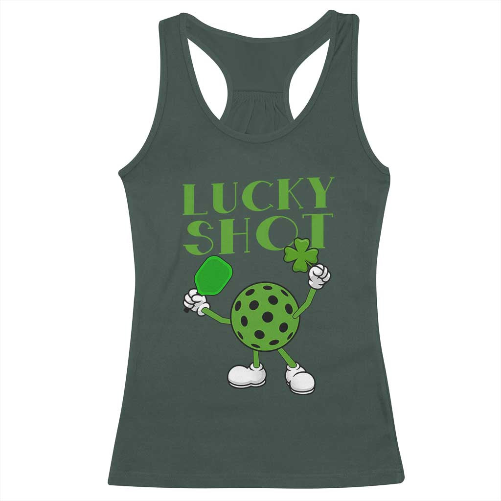 Funny St Patrick's Day Pickleball Lucky Shot Racerback Tank Top TS11 Dark Forest Green Print Your Wear
