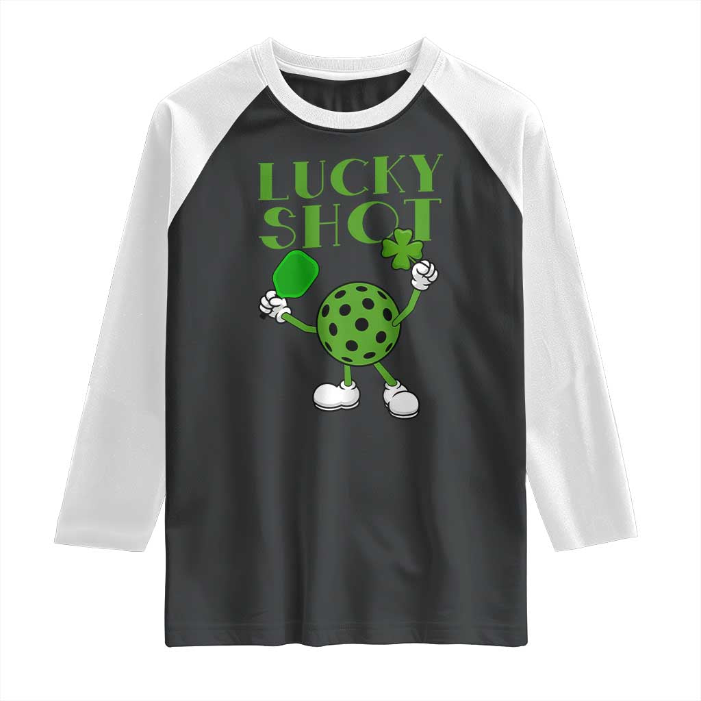 Funny St Patrick's Day Pickleball Lucky Shot Raglan Shirt TS11 Black White Print Your Wear