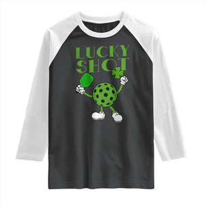Funny St Patrick's Day Pickleball Lucky Shot Raglan Shirt TS11 Black White Print Your Wear