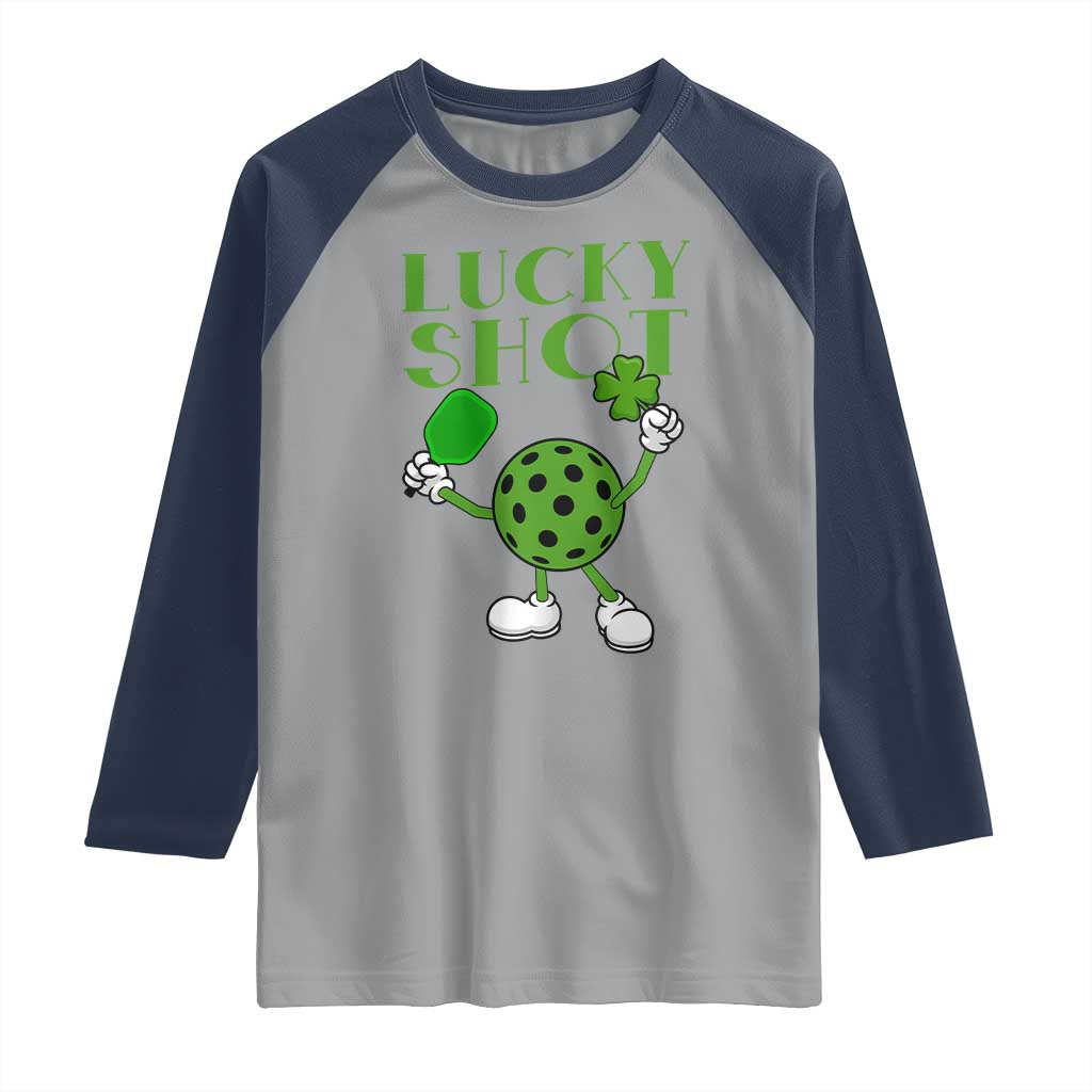 Funny St Patrick's Day Pickleball Lucky Shot Raglan Shirt TS11 Sport Gray Navy Print Your Wear