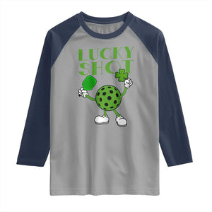 Funny St Patrick's Day Pickleball Lucky Shot Raglan Shirt TS11 Sport Gray Navy Print Your Wear