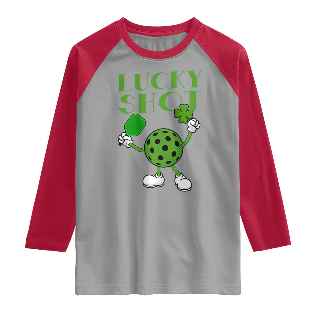 Funny St Patrick's Day Pickleball Lucky Shot Raglan Shirt TS11 Sport Gray Red Print Your Wear