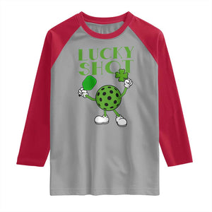 Funny St Patrick's Day Pickleball Lucky Shot Raglan Shirt TS11 Sport Gray Red Print Your Wear