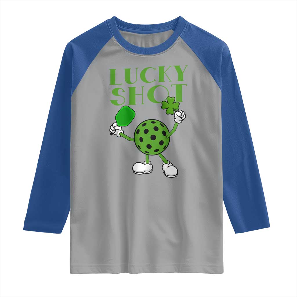 Funny St Patrick's Day Pickleball Lucky Shot Raglan Shirt TS11 Sport Gray Royal Print Your Wear