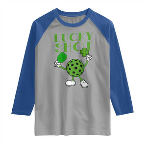 Funny St Patrick's Day Pickleball Lucky Shot Raglan Shirt TS11 Sport Gray Royal Print Your Wear