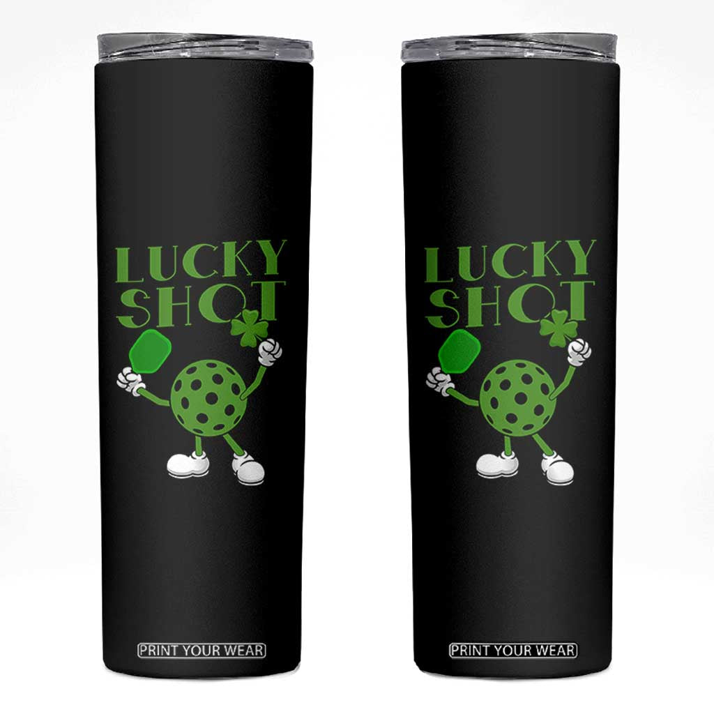 Funny St Patrick's Day Pickleball Lucky Shot Skinny Tumbler TS11 Black Print Your Wear