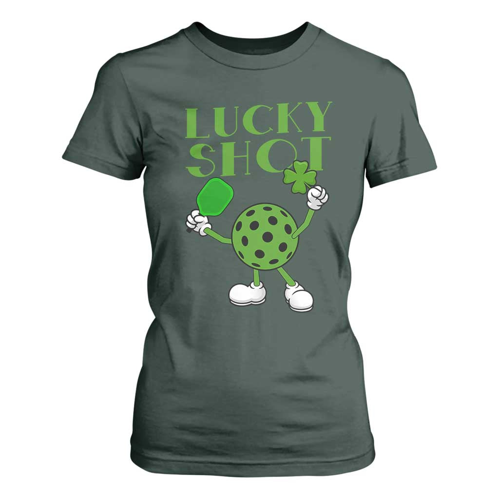 Funny St Patrick's Day Pickleball Lucky Shot T Shirt For Women TS11 Dark Forest Green Print Your Wear