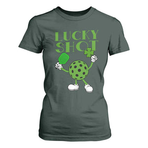 Funny St Patrick's Day Pickleball Lucky Shot T Shirt For Women TS11 Dark Forest Green Print Your Wear