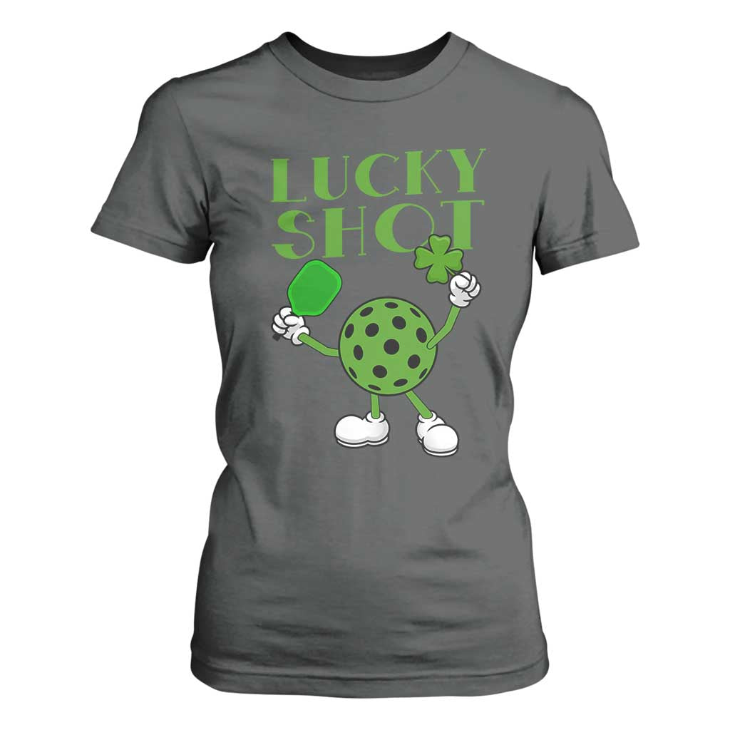 Funny St Patrick's Day Pickleball Lucky Shot T Shirt For Women TS11 Dark Heather Print Your Wear