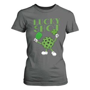 Funny St Patrick's Day Pickleball Lucky Shot T Shirt For Women TS11 Dark Heather Print Your Wear