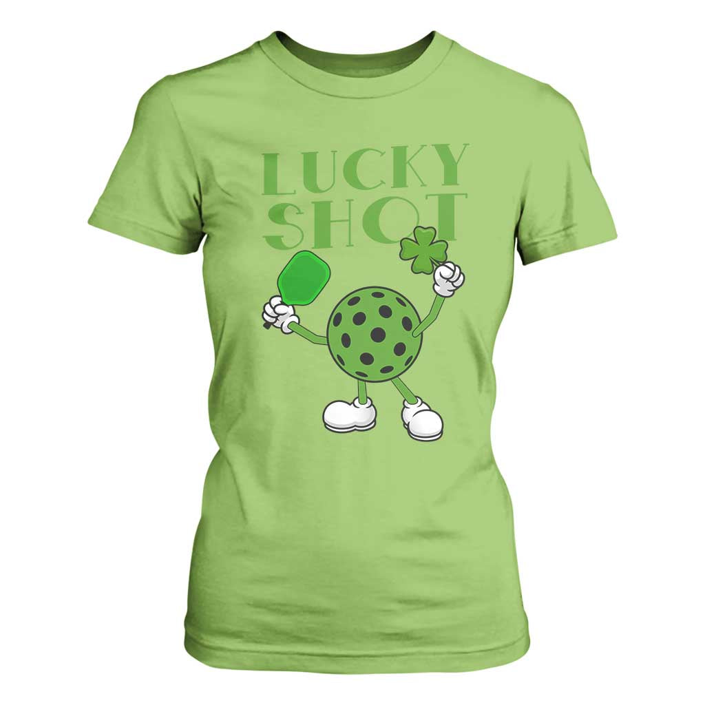 Funny St Patrick's Day Pickleball Lucky Shot T Shirt For Women TS11 Lime Print Your Wear